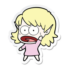 sticker of a cartoon shocked elf girl