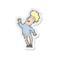 retro distressed sticker of a cartoon happy man