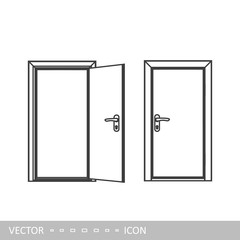 Open and closed doors. Vector icon in the style of linear design.