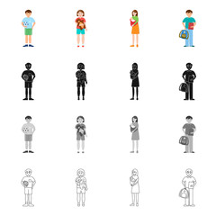 Vector illustration of character and avatar  sign. Set of character and portrait vector icon for stock.