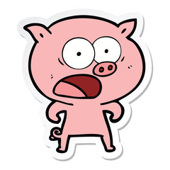 Obraz na płótnie Canvas sticker of a cartoon pig shouting