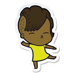 sticker of a cartoon squinting girl