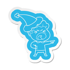 cartoon  sticker of a furious man wearing santa hat