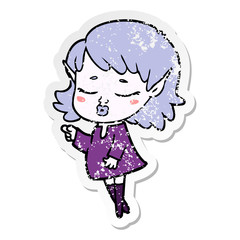 distressed sticker of a pretty cartoon elf girl