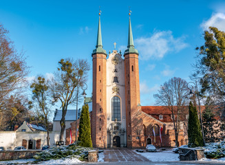 Front view of famous cathedral church in Oliwa