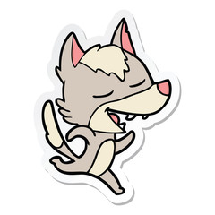 sticker of a cartoon running wolf laughing