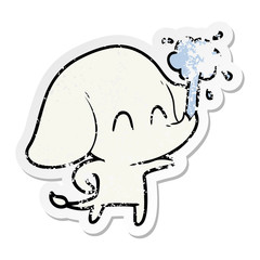 distressed sticker of a cute cartoon elephant spouting water