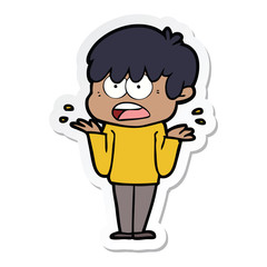 sticker of a worried cartoon boy