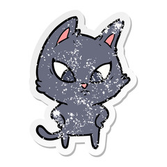 distressed sticker of a confused cartoon cat