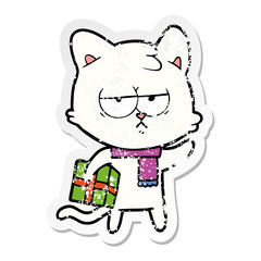 distressed sticker of a bored cartoon cat