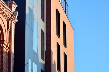 Cityscape office buildings with modern corporate architecture - business and success concept