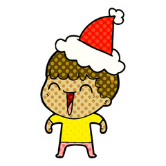 comic book style illustration of a happy man wearing santa hat