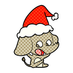 cute comic book style illustration of a elephant wearing santa hat