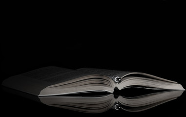 Book. Opened. B&W. Pencil. Side. Light. Reflection. Black