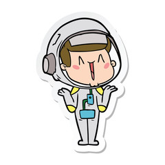 sticker of a happy cartoon astronaut shrugging shoulders