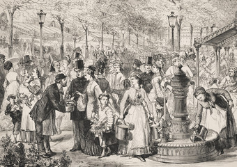 The flower market in Paris. - Illustration, France, Paris - France, 1870-1879, 19th Century, 19th Century Style