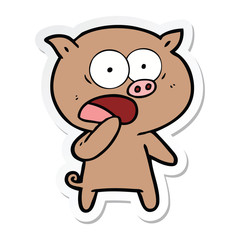 sticker of a shocked pig cartoon