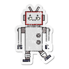 distressed sticker of a cute cartoon robot