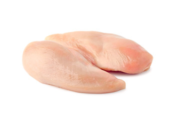 Raw chicken breast fillets on white background
