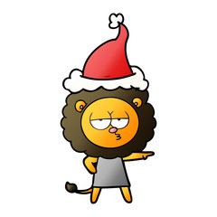 gradient cartoon of a bored lion wearing santa hat