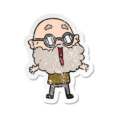 distressed sticker of a cartoon joyful man with beard