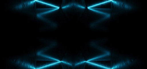 Neon Glowing Background  Dance Club Laser Show Led Blue Vibrant Retro Futuristic Modern Sci Fi Grunge Concrete Reflections Room 3D Rendering