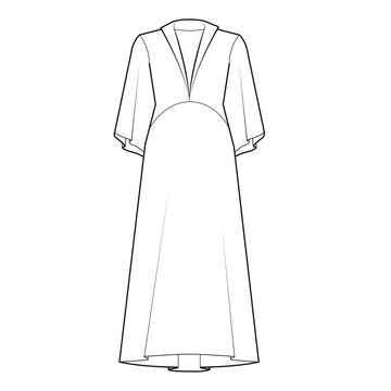 Ladies Bell Sleeve Dress Vector Template