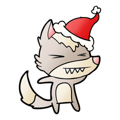 angry wolf gradient cartoon of a wearing santa hat