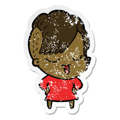 distressed sticker of a happy cartoon girl
