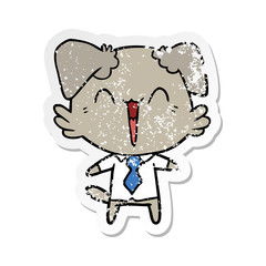 distressed sticker of a happy office dog cartoon