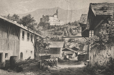 Ambras Castle near Innsbruck. - Illustration, Austria, Germany, Innsbruck, Tyrol State - Austria, 1870-1879
