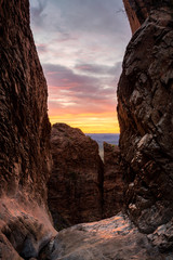 The sun sets at the bottom of the Window Trail in Big Bend National Park, Texas