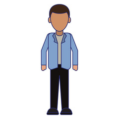 young man cartoon blue lines faceless