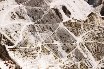 Carrara marble quarries on the mountains of the Apuan Alps. Roads of access to places of extraction.