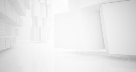 Abstract white parametric interior with window. 3D illustration and rendering.