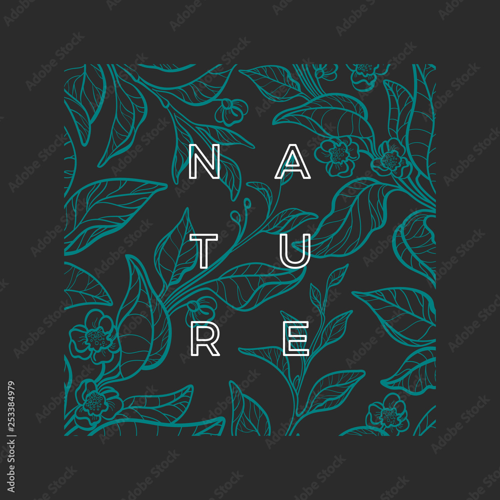 Wall mural vector nature template. botanical modern design. green tea