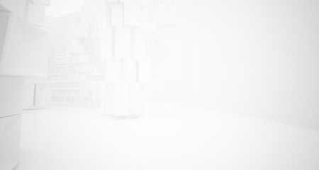 Abstract white parametric interior with window. 3D illustration and rendering.