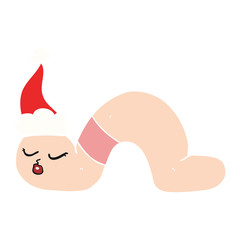flat color illustration of a worm wearing santa hat