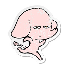 distressed sticker of a annoyed cartoon elephant