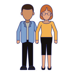 executive couple cartoon blue lines faceless