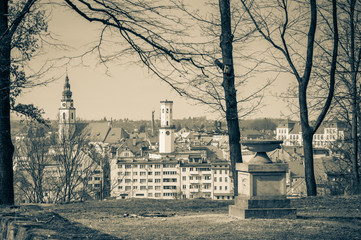 Panorama of Bystrzyca Klodzka, view of the old buildings of the city.