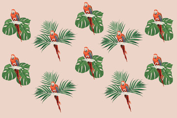 tropical print with monstera and parrots