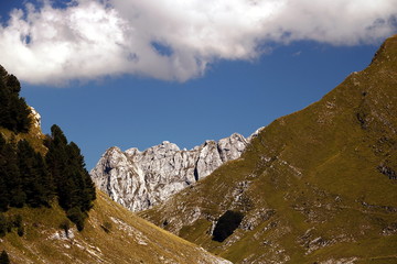 Alpi Apuane above the white marble quarries of Carrara. A landscape with Mount Sagro (right side)...