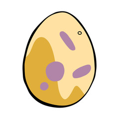 Cartoon style vector illustration of purple, yellow easter egg. Great design elements for icon, sticker, card, print, poster. Unique, fun drawing isolated on white background. Holiday concept