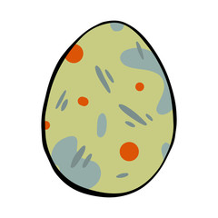 Cartoon style vector illustration of green, orange, blue easter egg. Great design elements for icon, sticker, card, print, poster. Unique, fun drawing isolated on white background. Holiday concept