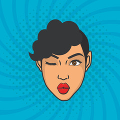 beautiful woman head pop art style