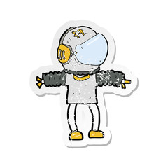 retro distressed sticker of a cartoon astronaut