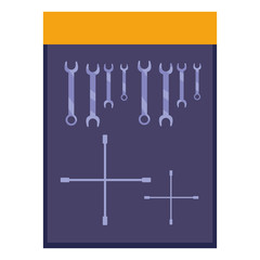 board with mechanic tools hanging