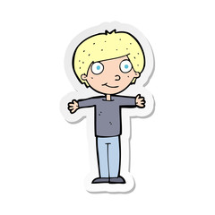 sticker of a cartoon happy boy with open arms