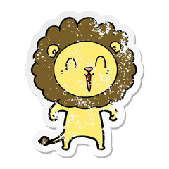 distressed sticker of a laughing lion cartoon